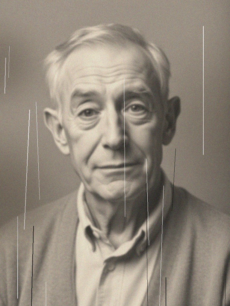 Illustrative sample: AI-generated synthetic portrait, stained and scratched