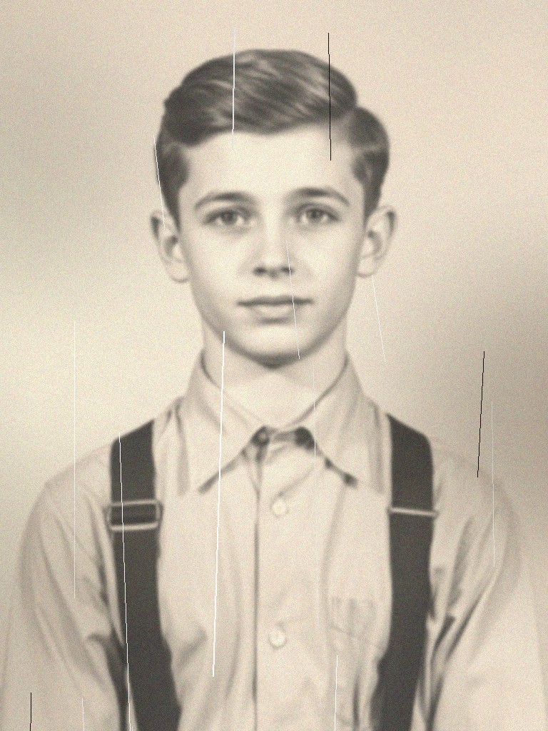 Illustrative sample: AI-generated synthetic portrait, aged and damaged